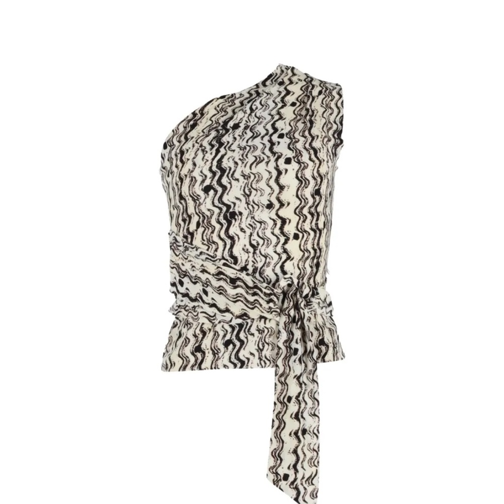Nanushka Black & White One-Shoulder Wave Print Camisole